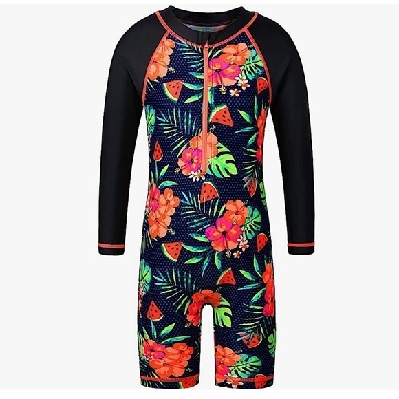 ZYNUNE One Piece Rashguard Swimsuit UV + UPF 50+ Floral/Black Girls Size 10 NWT - Picture 8 of 10